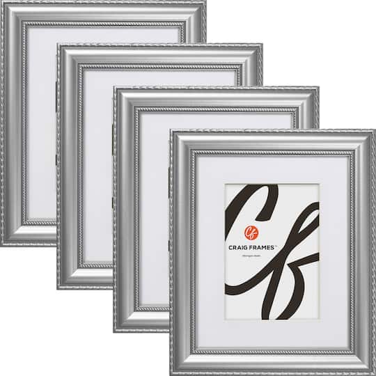 4 Pack Craig Frames Victoria Ornate Silver Picture Frame with Mat